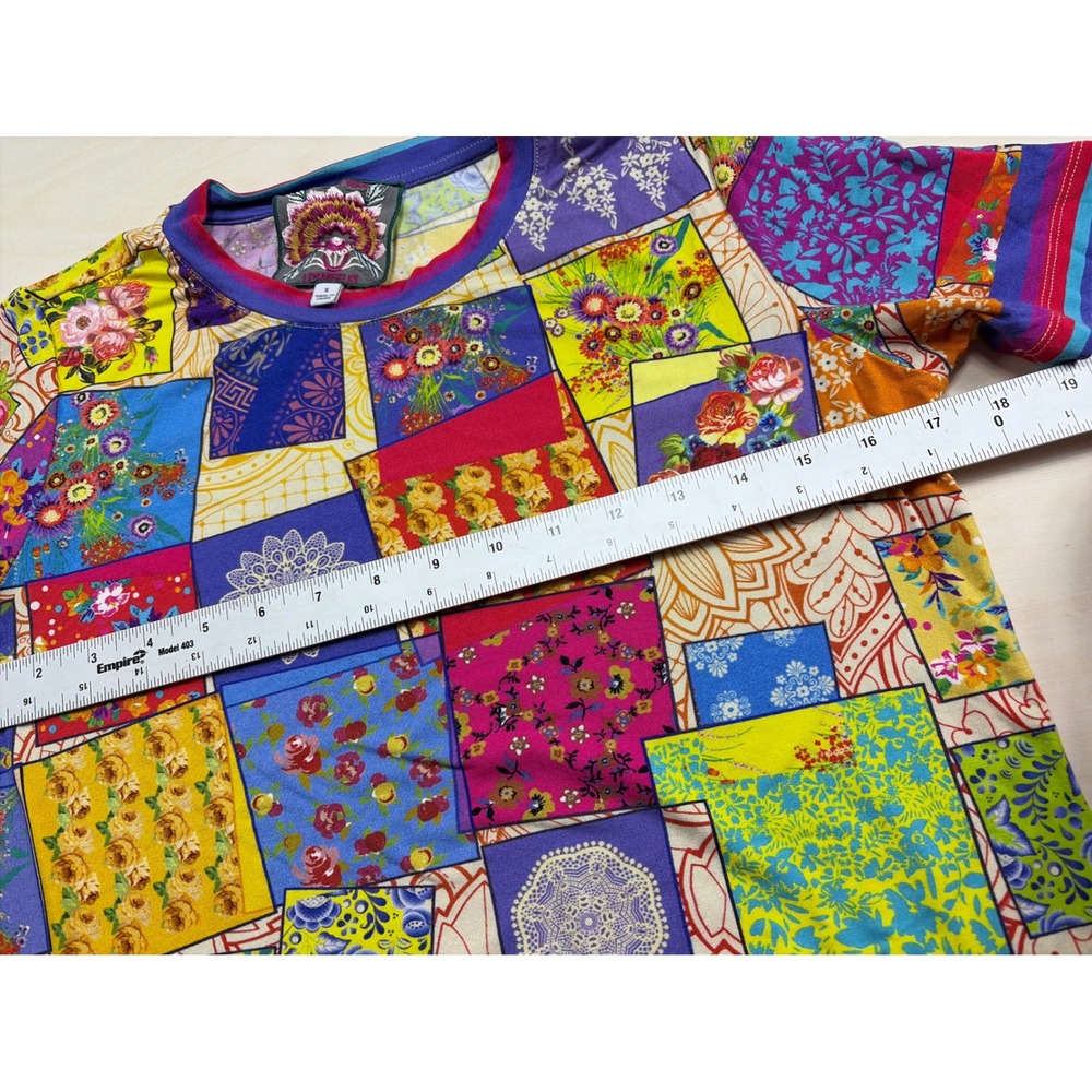 Johnny Was Los Angeles Patchwork Floral Print Rayon Tee Multi Color Small - Picture 4 of 5